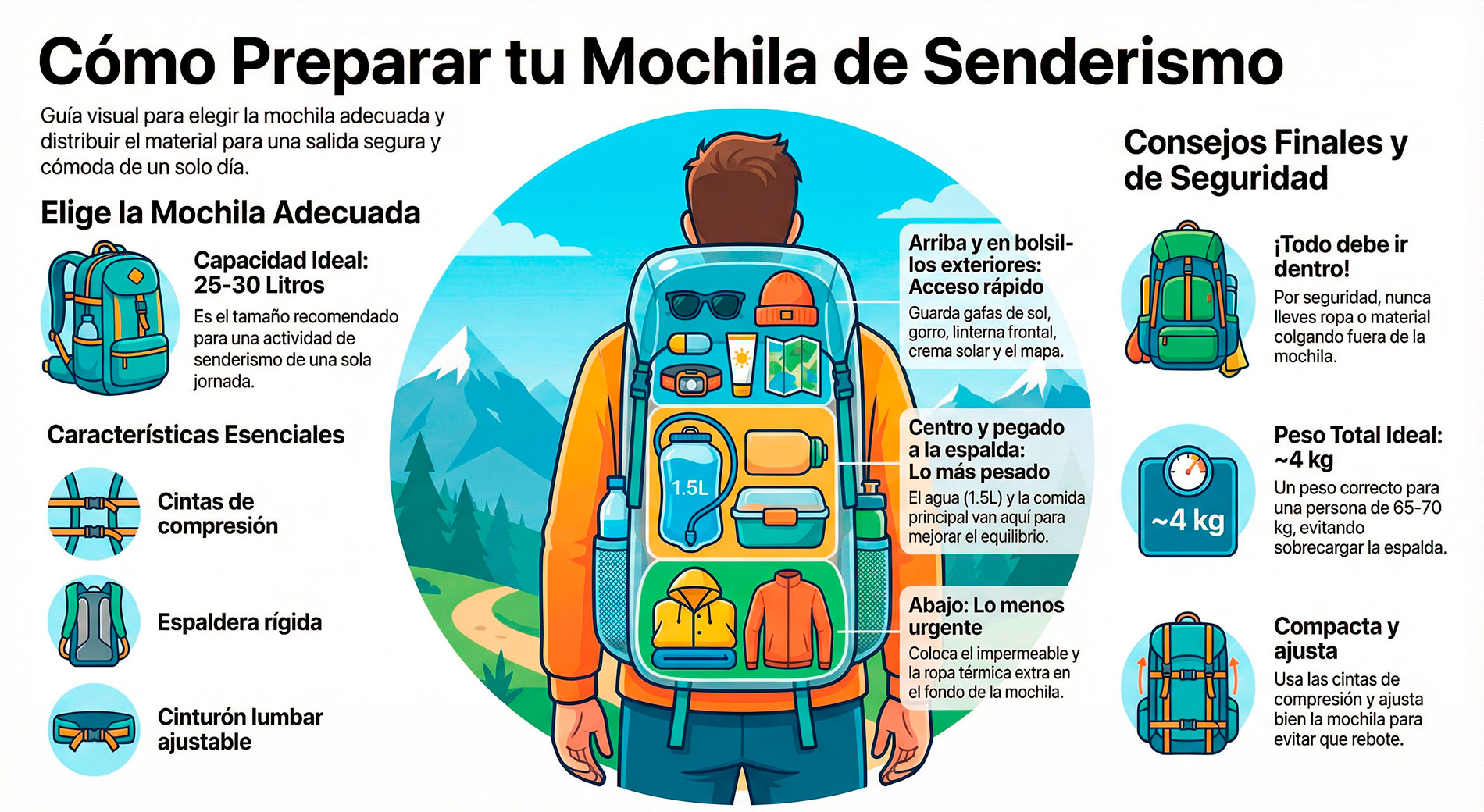 Como organizar la mochila de senderismo