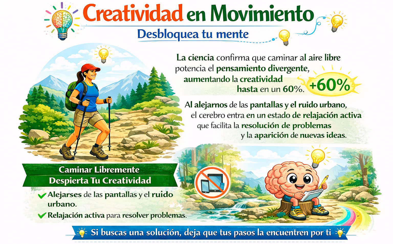 Creatividad en movimiento practicando senderismo