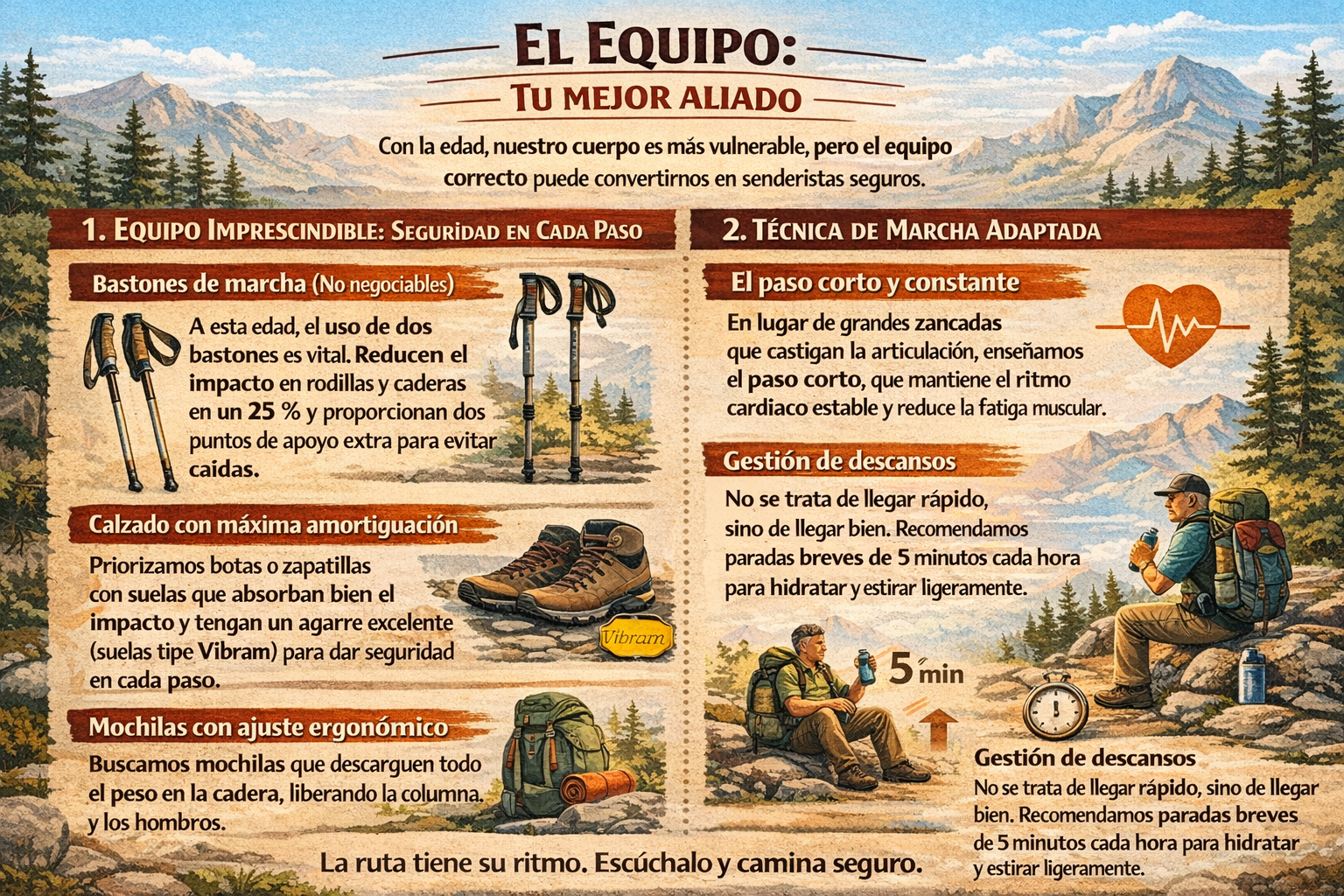 Equipación de senderismo para personas mayores