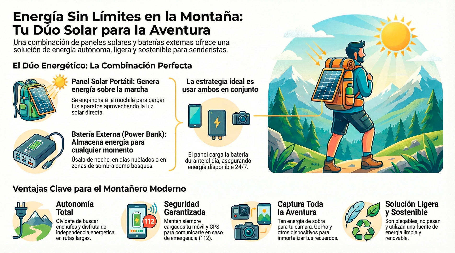 Dispositivos de energia solar para  las rutas de senderismo