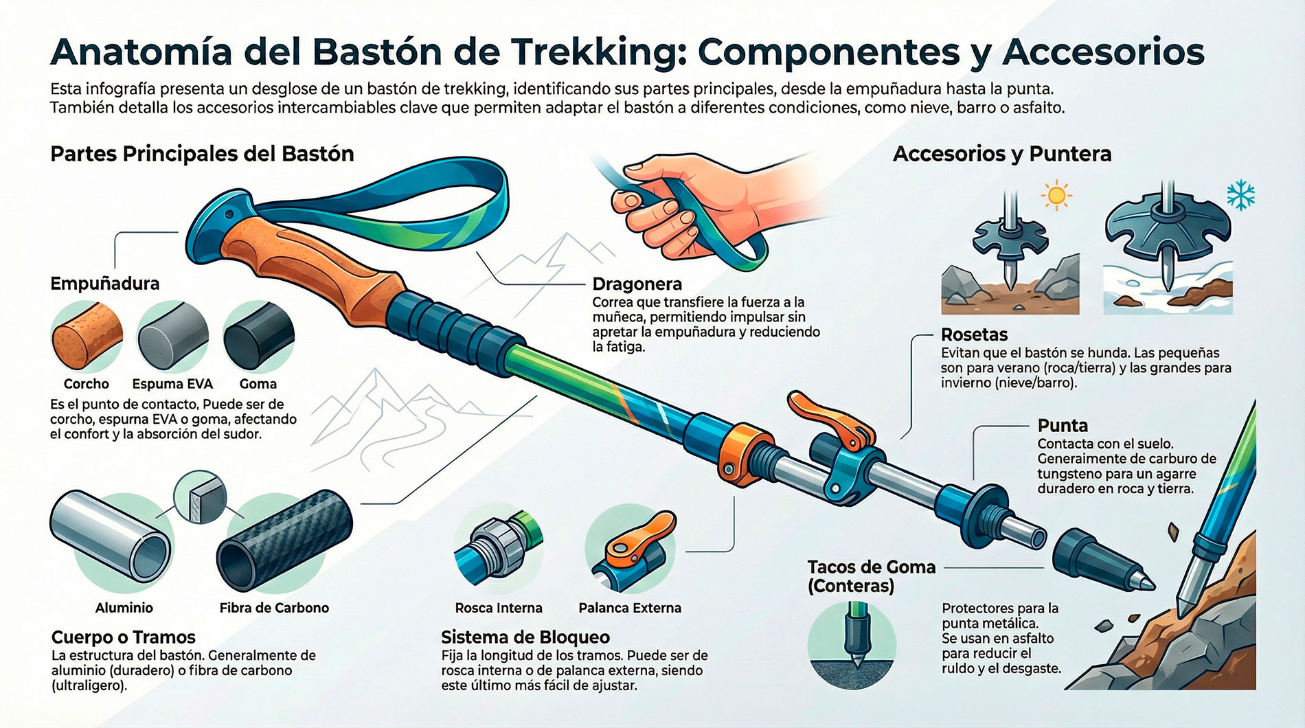 Componentes de los bastones de senderismo