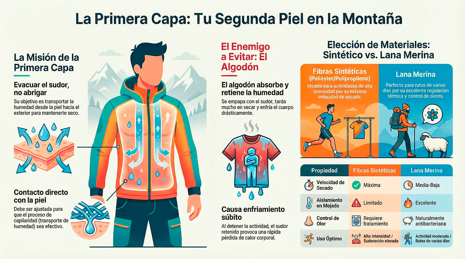 La primera capa de ropa evacuación del sudor