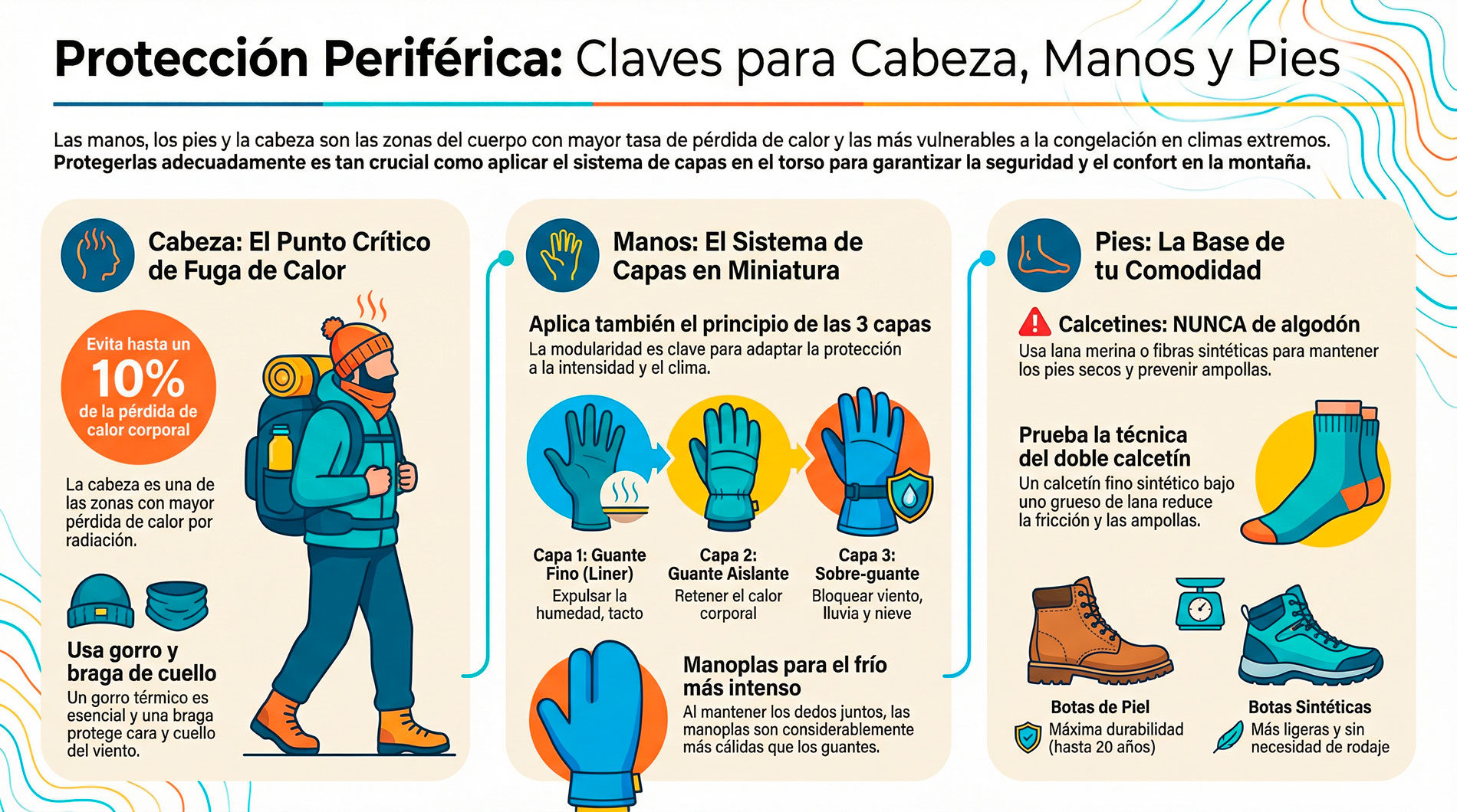 Proteccion de la cabeza, manos y pies en las rutas de senderismo