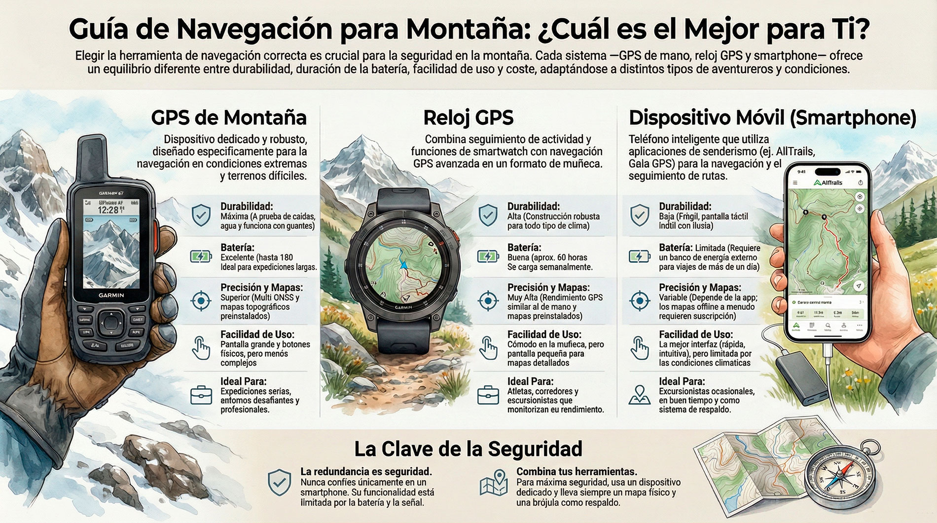 Sistemas de navegación en senderismo, que dispositivo elegir gps, reloj, smartphone